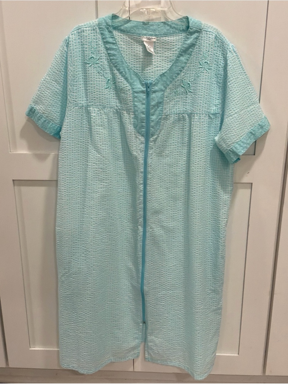 Croft and Barrow Nightgown House Dress Zip Front Side Pockets Turquoise L